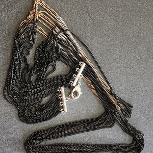 Women's Multi-Strand Black and Silver Chain Necklace